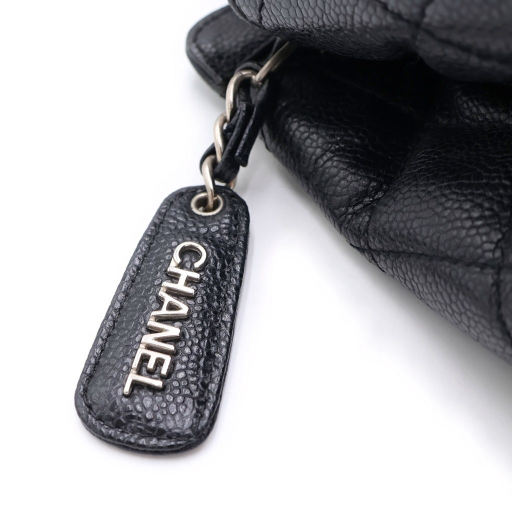Chanel Quilted Lock Tote Black Caviar Leather Silver — view 7