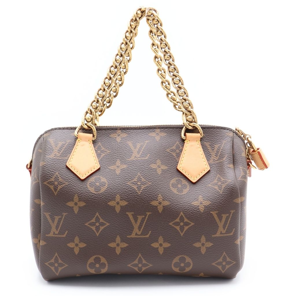 Louis Vuitton Monogram Speedy Chain 20 2-Way Boston Bag Brown Leather Gold