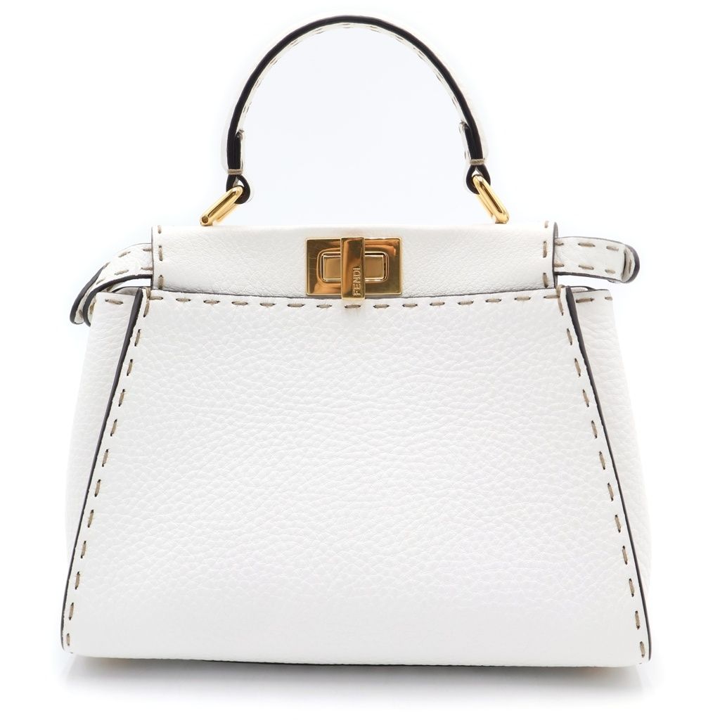 Fendi Peekaboo Selleria Mini 2-Way Shoulder Bag White Leather Gold — view 2