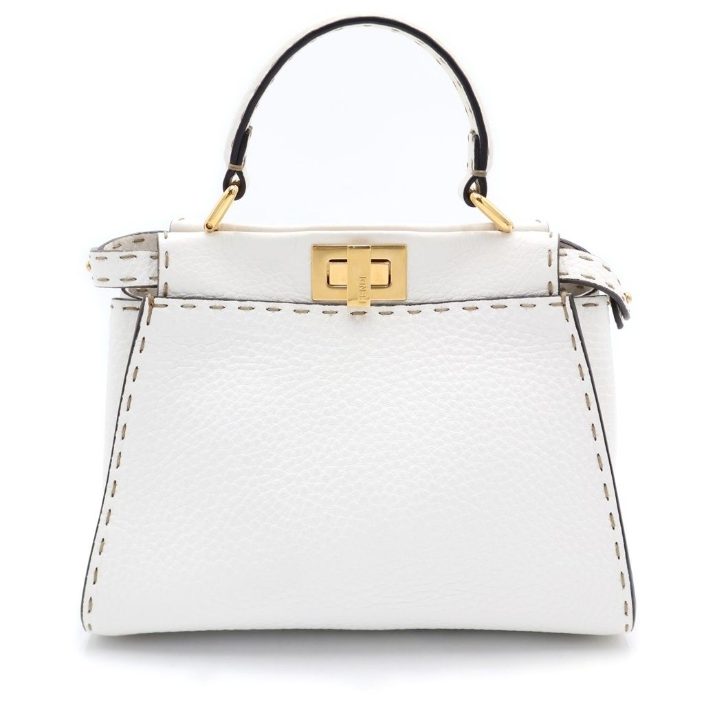 Fendi Peekaboo Selleria Mini 2-Way Shoulder Bag White Leather Gold