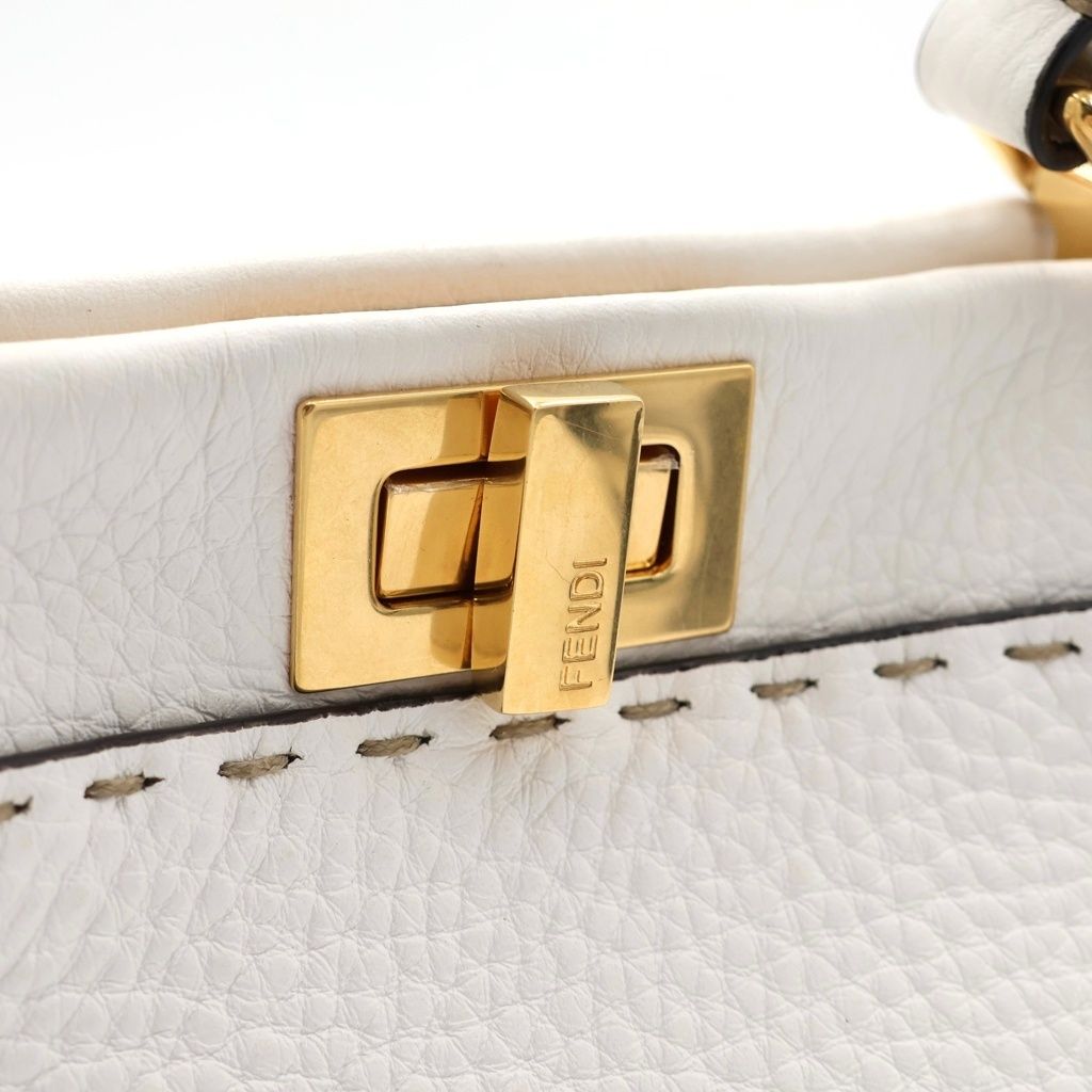 Fendi Peekaboo Selleria Mini 2-Way Shoulder Bag White Leather Gold — view 7