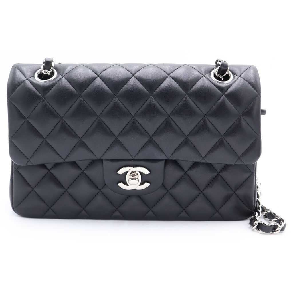 Chanel Quilted 23 Double Flap Chain Shoulder Bag Lambskin Silver Stand