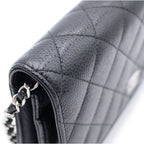 Chanel Quilted Chain Wallet Shoulder Bag Caviar Leather Silver Stand — view 6