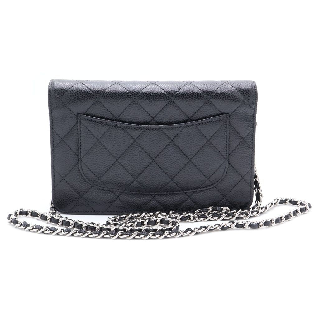 Chanel Quilted Chain Wallet Shoulder Bag Caviar Leather Silver Stand — view 2