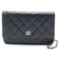 Chanel Quilted Chain Wallet Shoulder Bag Caviar Leather Silver Stand