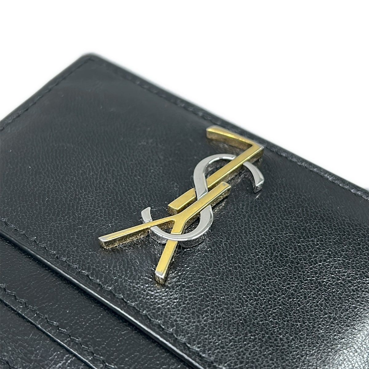 Saint Laurent Paris Card Case Black Gold Silver Leather — view 6