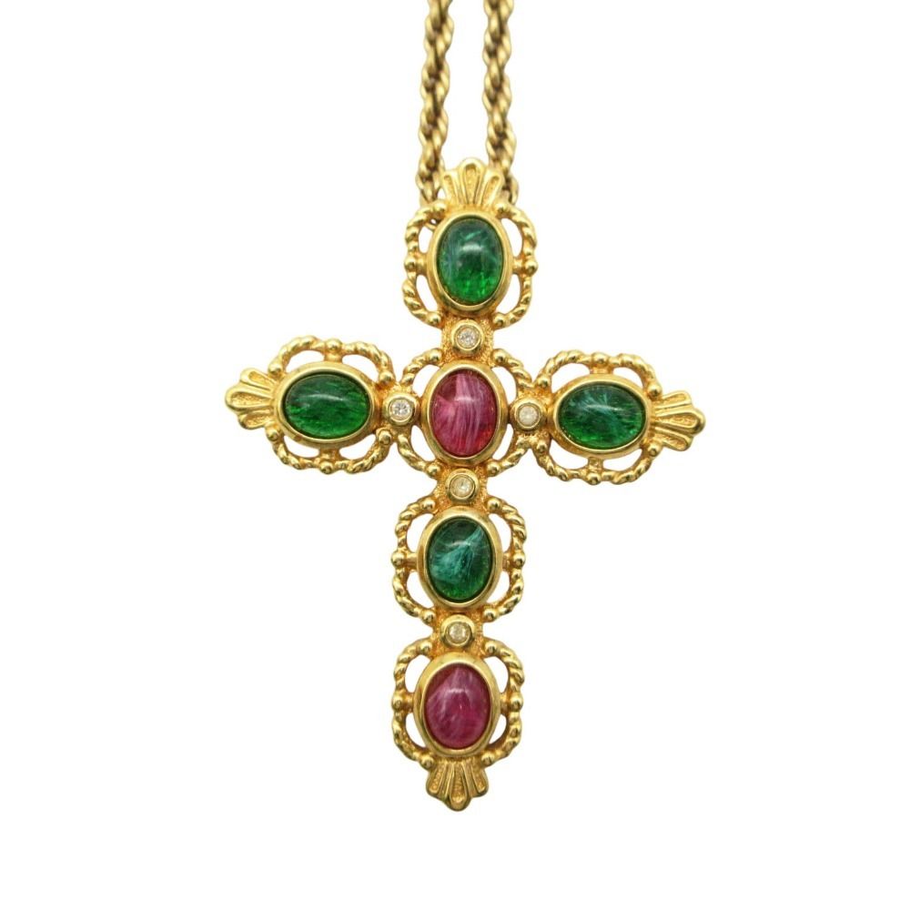 Dior Dio Necklace Color Strike Cross Pendant Longchain Gold — view 2