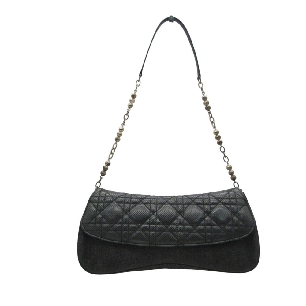 Dior Shoulder Bag Cannage Chain Perforated Leather Denim Black — view 2