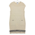 Chanel Dress Cashmere Knit Sleeveless Tweed Contrast Line CC Logo Button Ivory