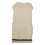 Chanel Dress Cashmere Knit Sleeveless Tweed Contrast Line CC Logo Button Ivory — view 2