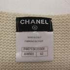 Chanel Dress Cashmere Knit Sleeveless Tweed Contrast Line CC Logo Button Ivory — view 3