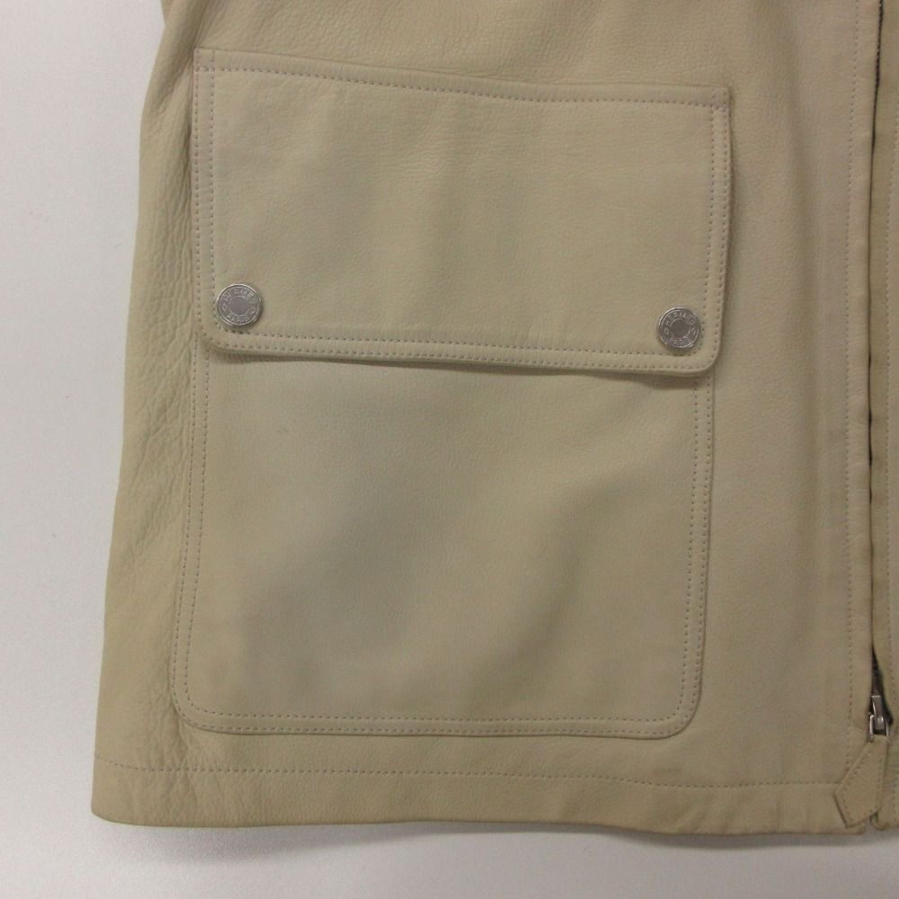 Hermes Rider's Jacket Series Button Cow Calf Cowhide Leather Single Light Beige — view 7