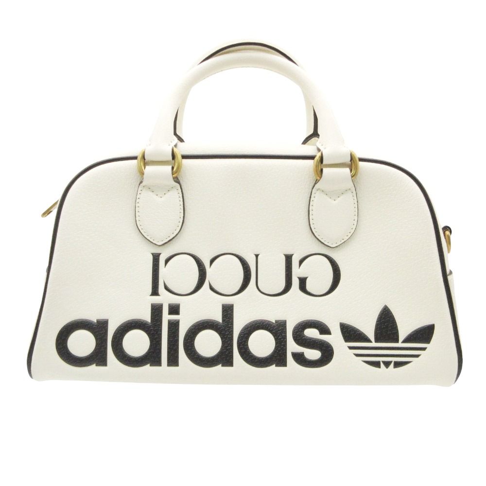 Gucci Adidas Mini Boston Bag Mini Duffle 2-Way Sherry Line Leather Purse White