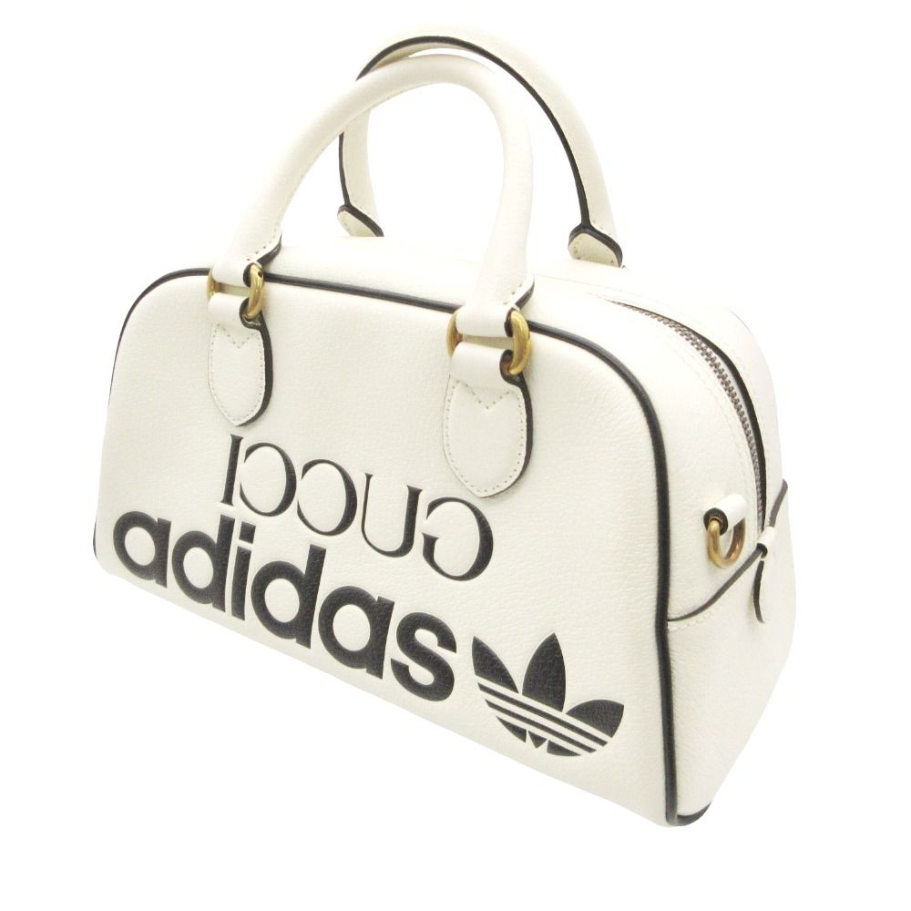 Gucci Adidas Mini Boston Bag Mini Duffle 2-Way Sherry Line Leather Purse White — view 2