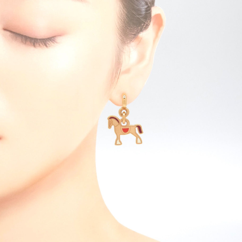 Hermes Cheval Earrings Both Ears Gold Pre Raqqa Metal 3.35 Booklet