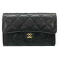 Chanel Trifold Wallet Classic Flap Quilted Black Gold