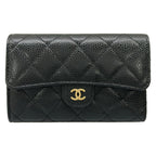 Chanel Trifold Wallet Classic Flap Quilted Black Gold