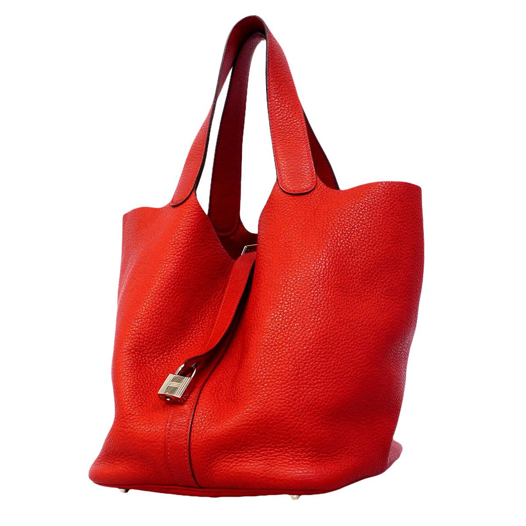 Hermes Handbag Picotin Lock GM Taurillon Clemence Rouge Casac Silver