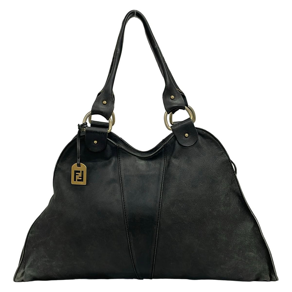 Fendi Shoulder Bag Diavolo Trapezio Black Leather