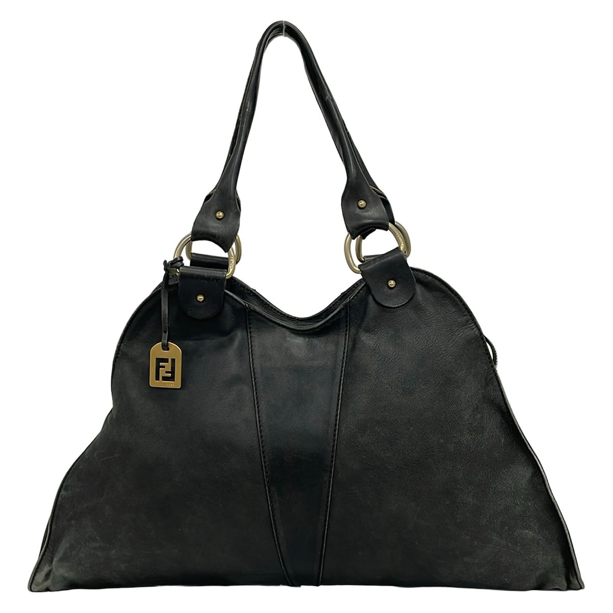 Fendi Shoulder Bag Diavolo Trapezio Black Leather