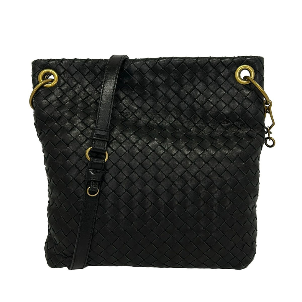 Bottega Veneta Shoulder Bag Intrecciato Black Crossbody Removable Strap Leather