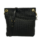 Bottega Veneta Shoulder Bag Intrecciato Black Crossbody Removable Strap Leather