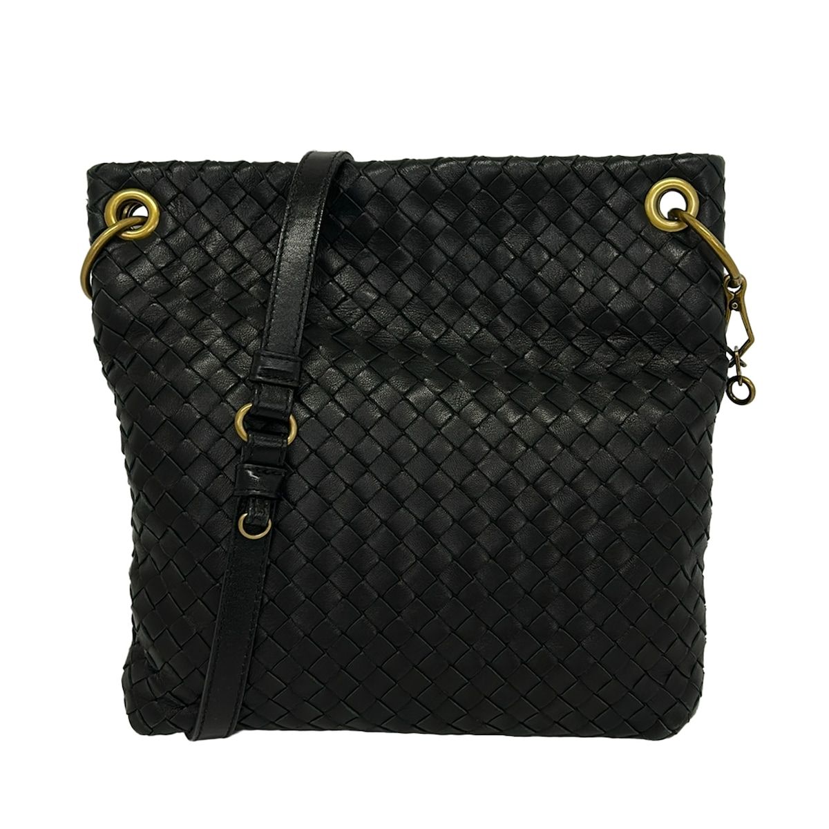 Bottega Veneta Shoulder Bag Intrecciato Black Crossbody Removable Strap Leather