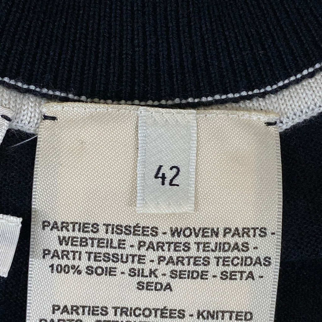 Hermes Dress 42 L Black Ivory Beige Crew Neck Long Sleeve Cashmere Silk — view 5