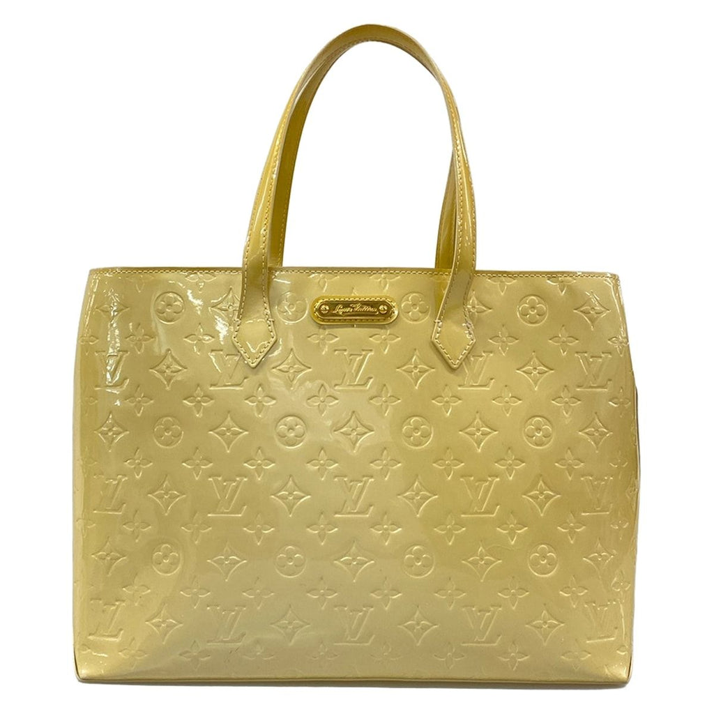 Louis Vuitton Tote Monogram Vernis Wilshire MM Blanc Corail Leather