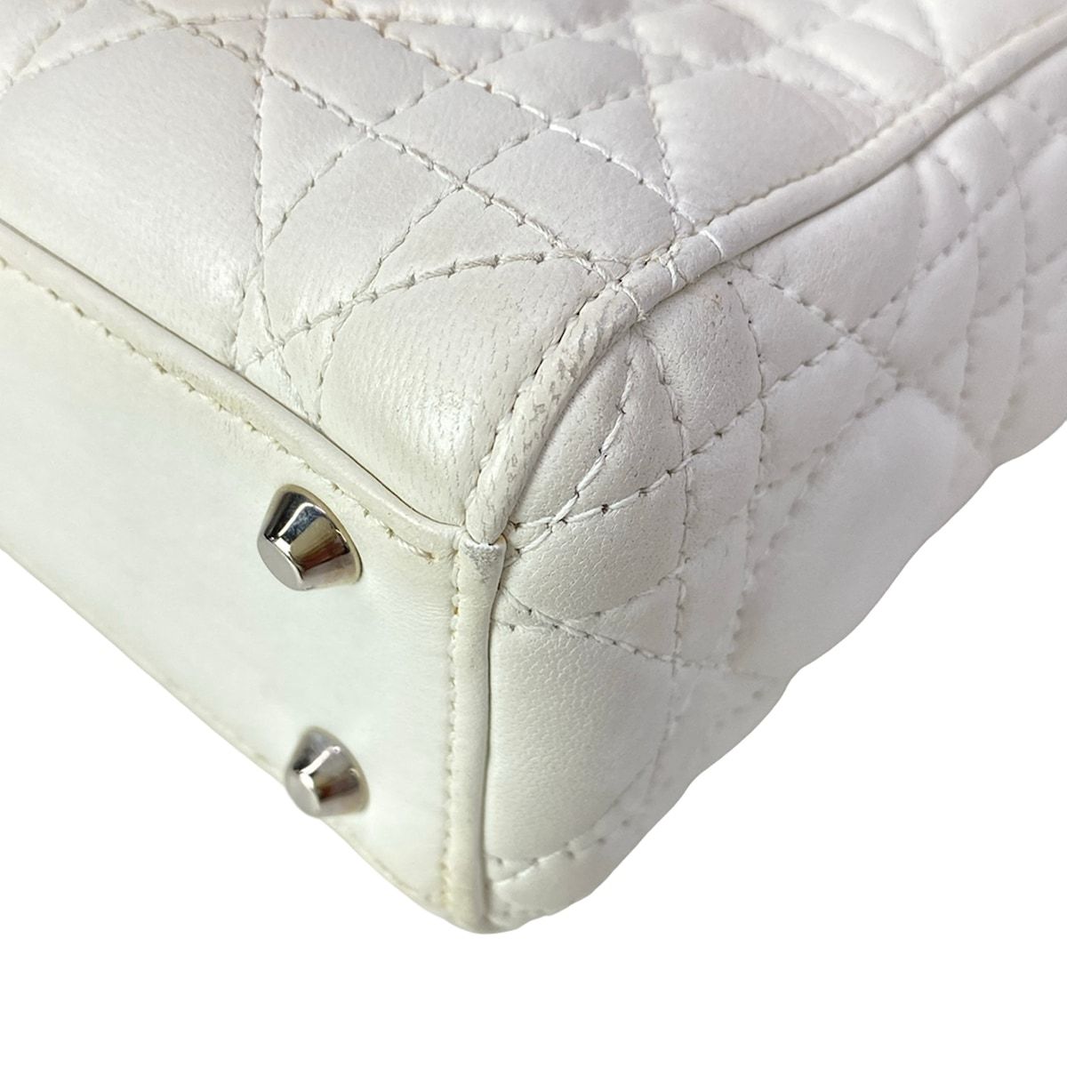 Dior Lady Mini Bag White Silver Lambskin — view 9