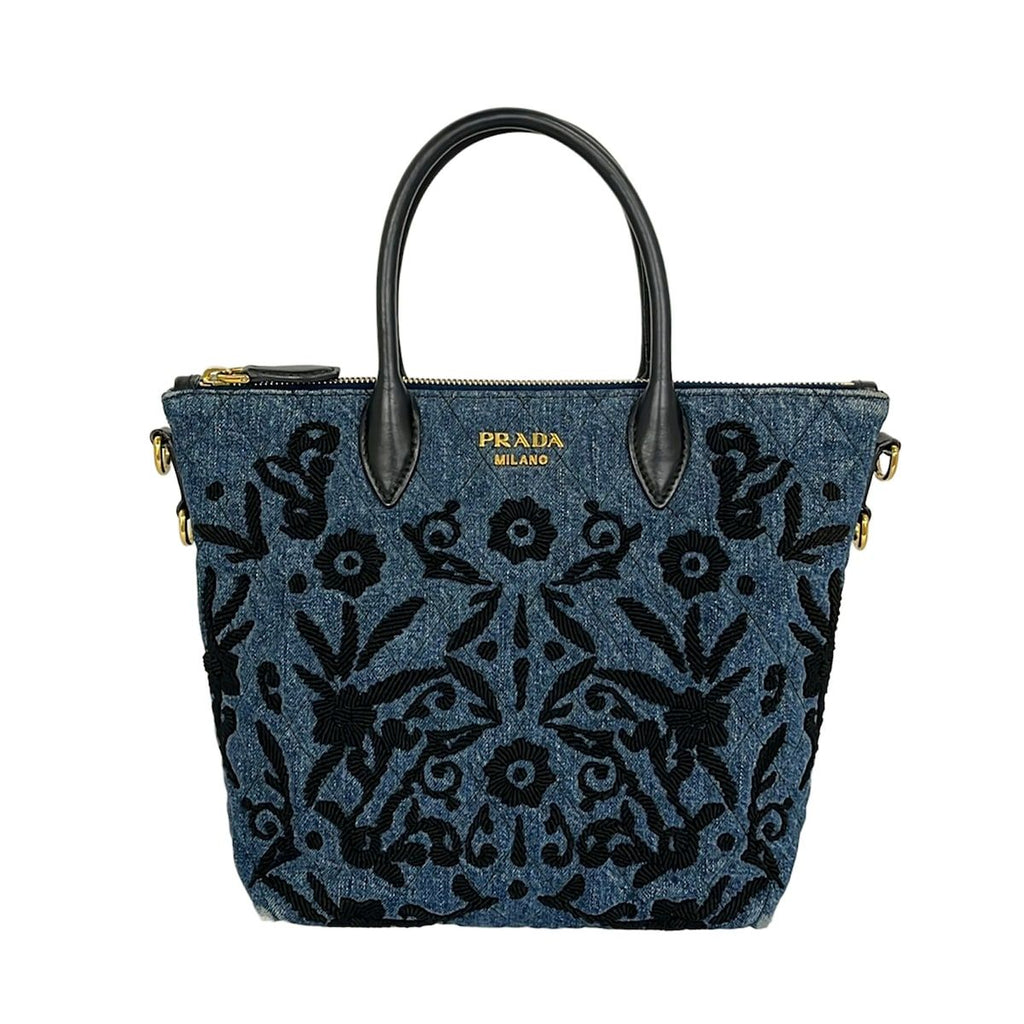 Prada Handbag Navy Embroidery