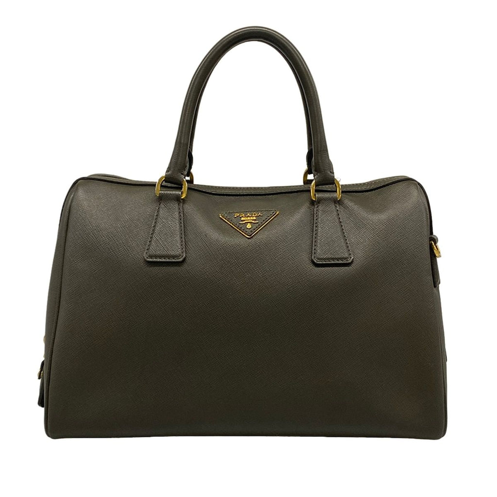 Prada Handbag Khaki Gray Leather