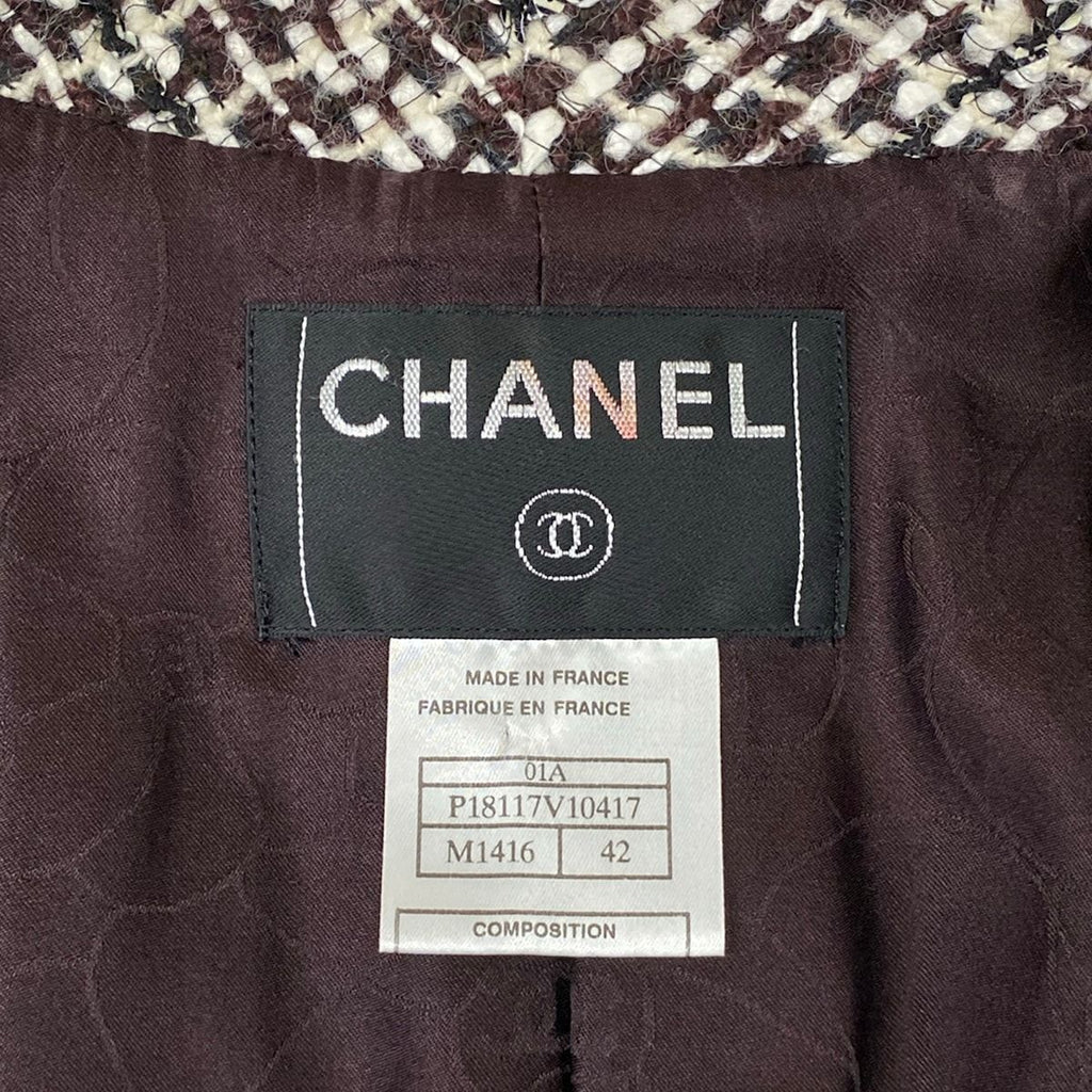 Chanel Jacket 42 L Dark Brown Long Sleeve Tweed Winter Autumn Wool — view 3