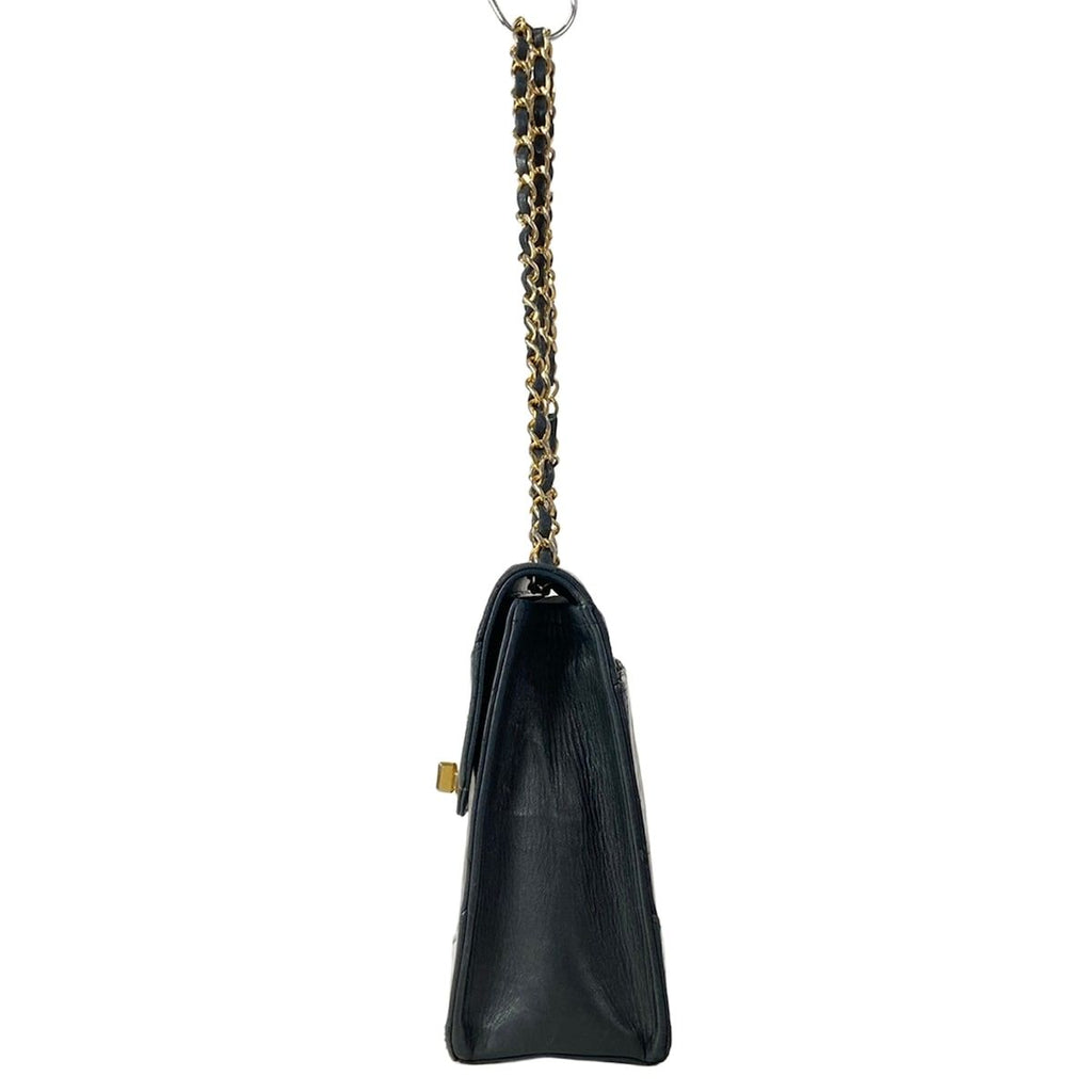 Chanel Shoulder Bag Quilted Black Chain Gold Turnlock Lambskin — view 4