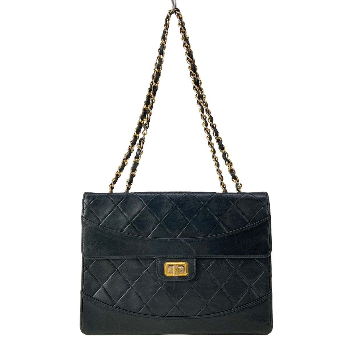 Chanel Shoulder Bag Quilted Black Chain Gold Turnlock Lambskin