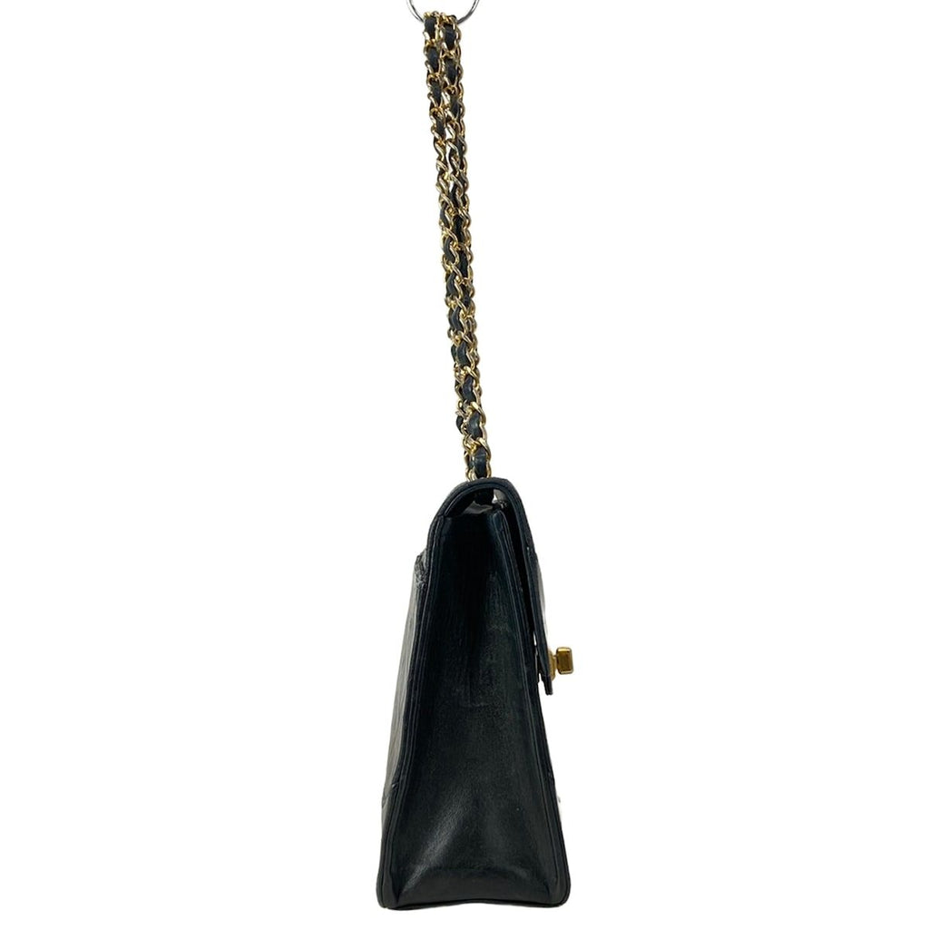 Chanel Shoulder Bag Quilted Black Chain Gold Turnlock Lambskin — view 2