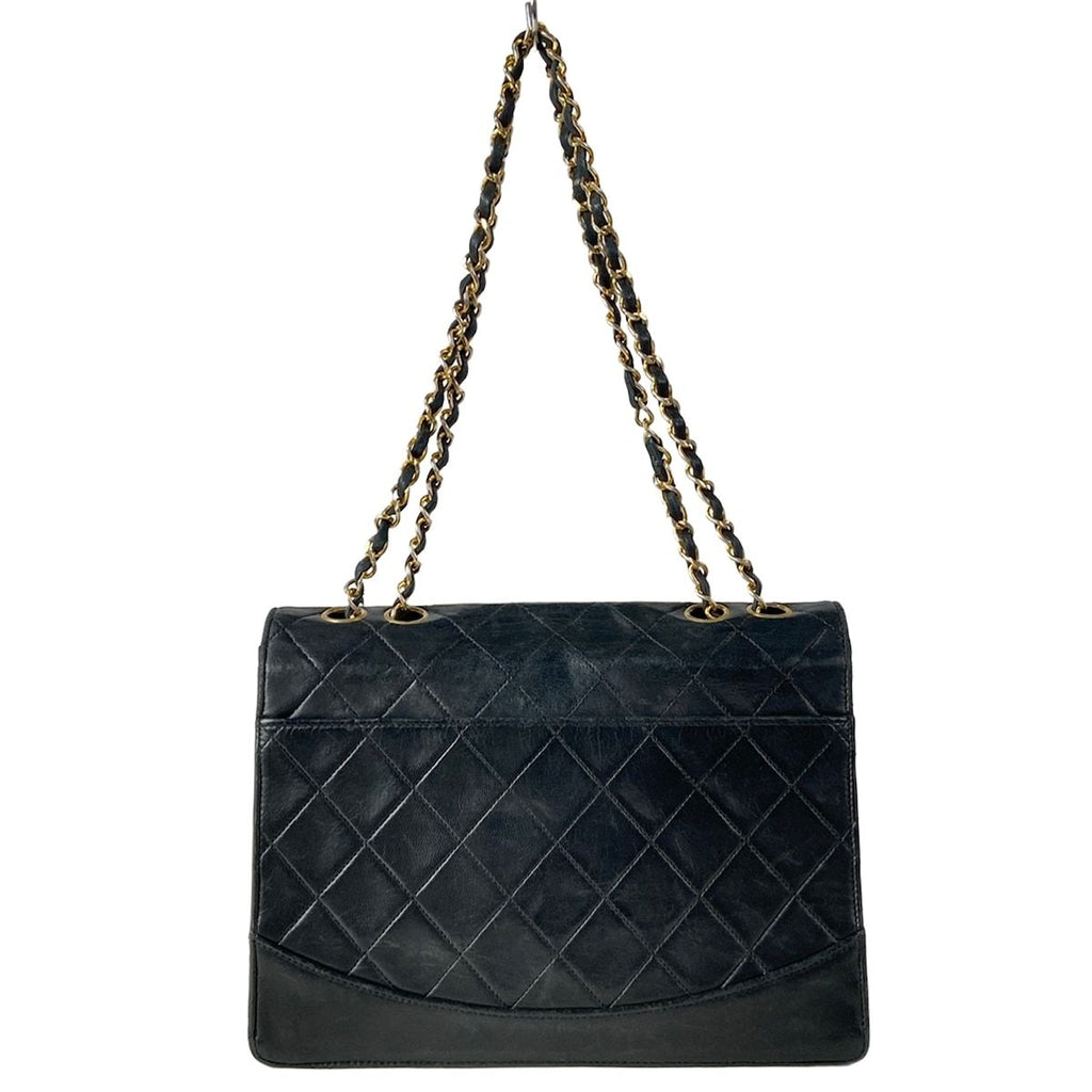 Chanel Shoulder Bag Quilted Black Chain Gold Turnlock Lambskin — view 3