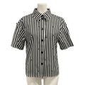 Chanel Short Sleeve Shirt Blouse 34 S White CC Logo Stripe Rhinestone Cotton