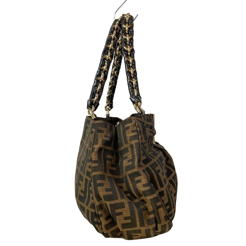 Fendi Handbag Zucca Pattern Light Brown Chain Handle Leather — view 2