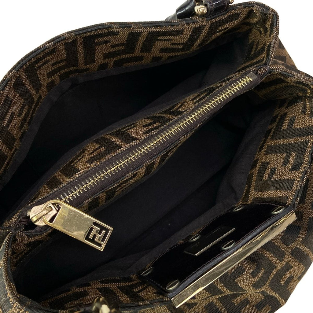 Fendi Handbag Zucca Pattern Light Brown Chain Handle Leather — view 7