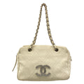 Chanel Shoulder Bag Diamond Stitch Ivory Chain CC Logo Silver Jumbo Leather