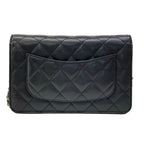 Chanel Wallet Quilted Black Chain Silver Shoulder — view 2