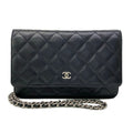 Chanel Wallet Quilted Black Chain Silver Shoulder