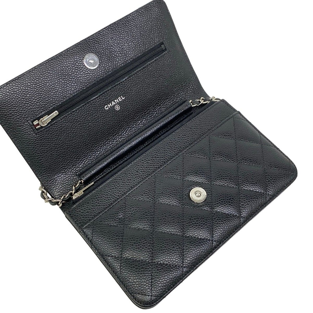 Chanel Wallet Quilted Black Chain Silver Shoulder — view 3