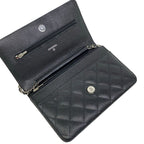 Chanel Wallet Quilted Black Chain Silver Shoulder — view 3