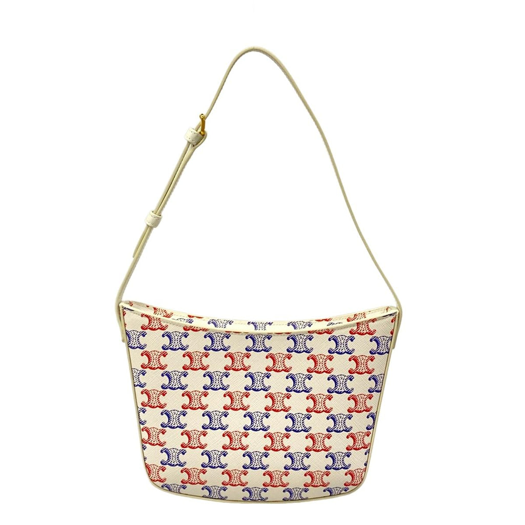 Celine Shoulder Bag Triomphe Canvas White Leather