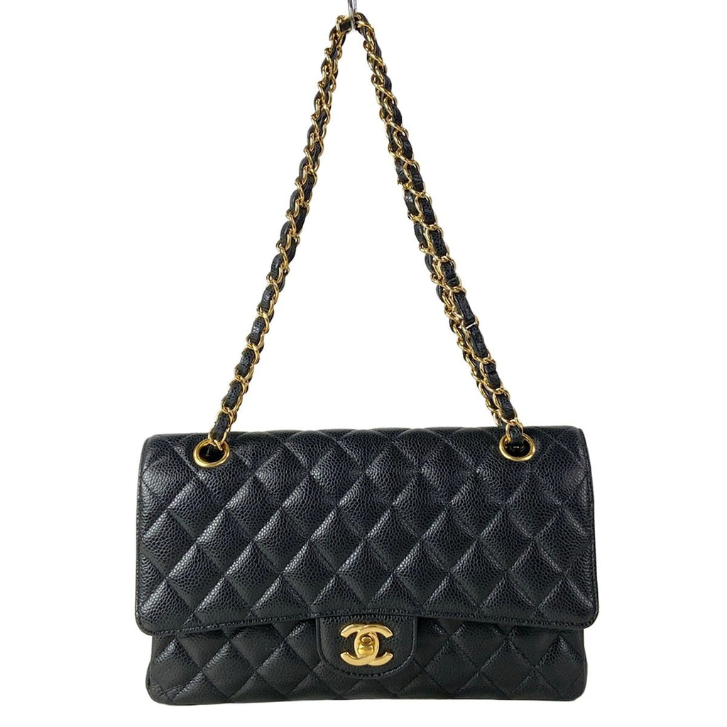Chanel Shoulder Bag Double Flap Quilted Black Gold Chain