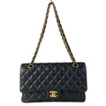 Chanel Shoulder Bag Double Flap Quilted Black Gold Chain