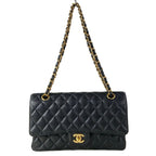 Chanel Shoulder Bag Double Flap Quilted Black Gold Chain