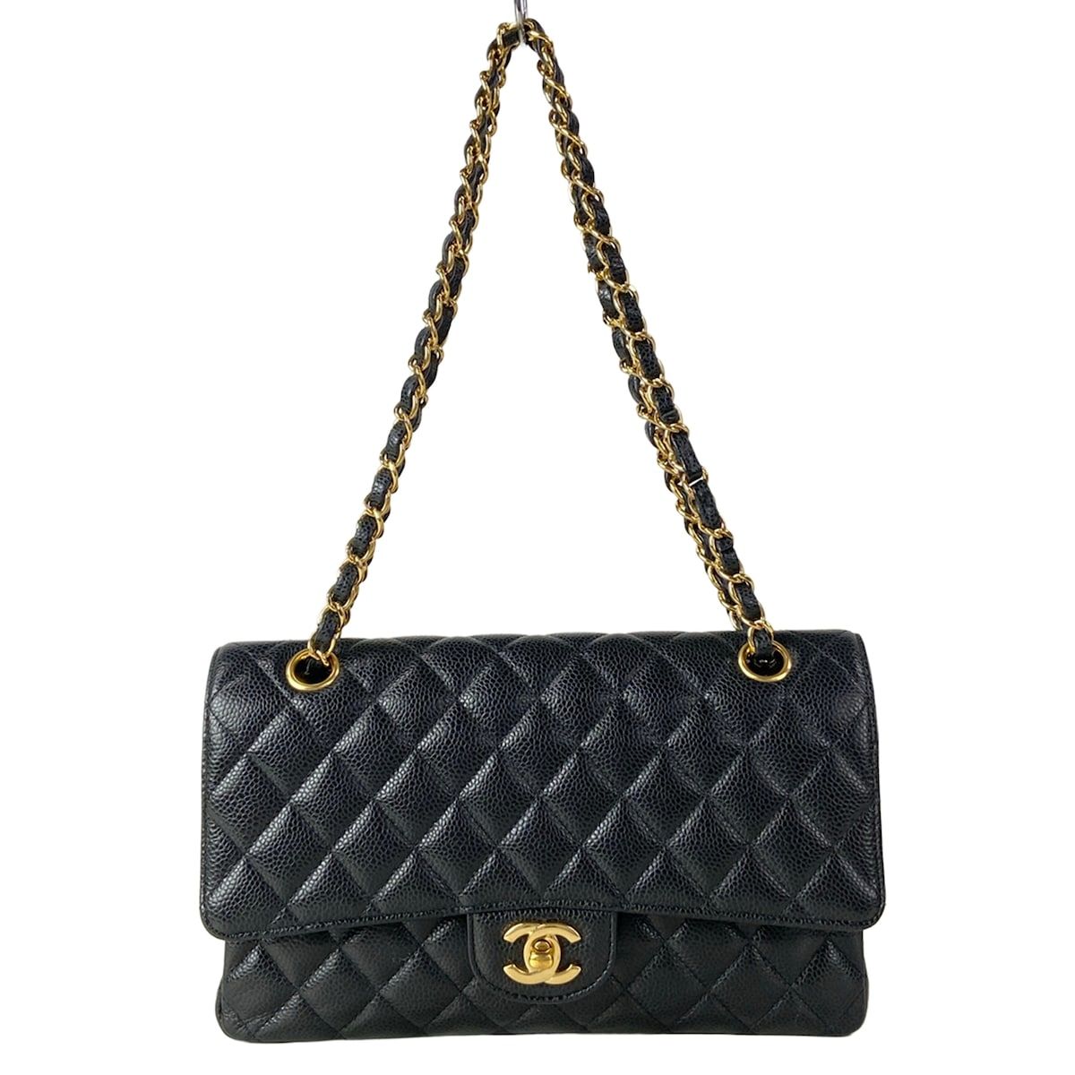 Chanel Shoulder Bag Double Flap Quilted Black Gold Chain